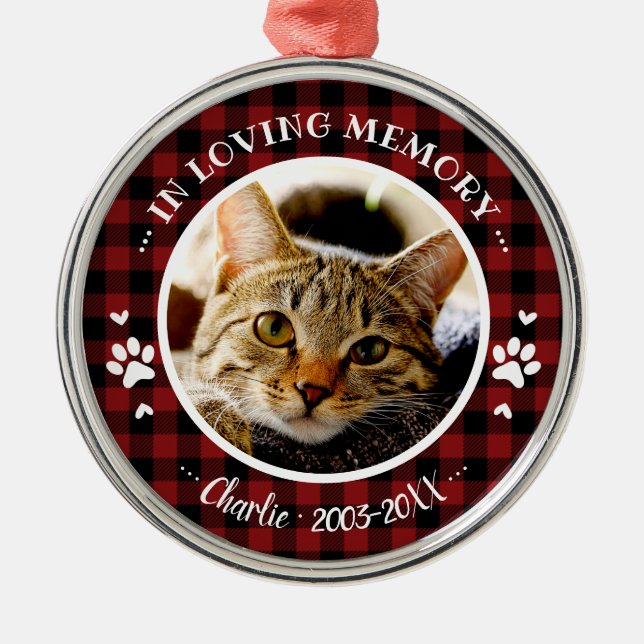 Adorable Rustic Cat Pet Memorial Custom Photo Metal Tree Decoration (Front)