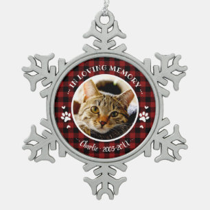 Adorable Rustic Cat Pet Memorial Custom Photo Snowflake Pewter Christmas Ornament