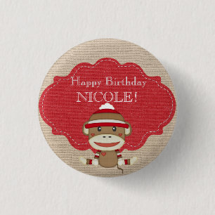 Adorable Rustic Custom Sock Monkey Party 3 Cm Round Badge