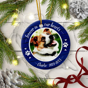 Adorable Rustic Dog Pet Memorial Custom Photo Blue Ceramic Tree Decoration