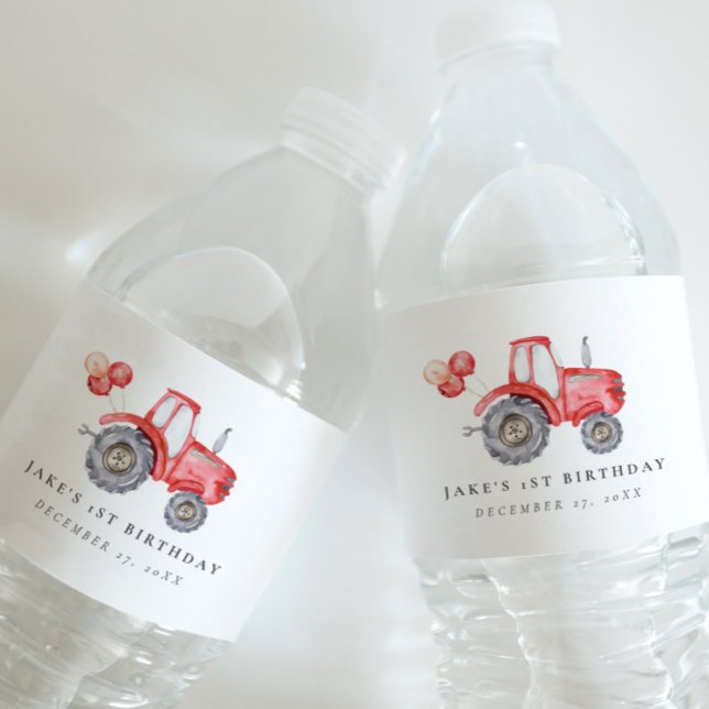 Adorable Rustic Red Tractor Water Bottle Label (Creator Uploaded)