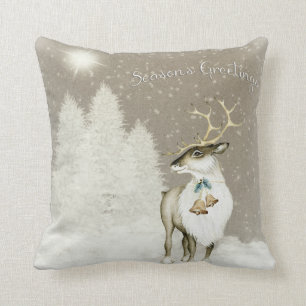 Adorable Rustic Reindeer in Winter Cushion