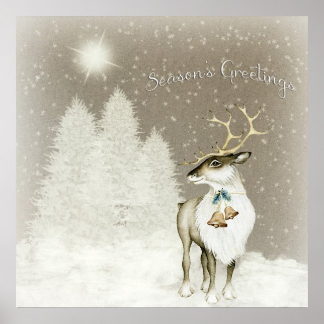 Adorable Rustic Reindeer in Winter Poster (Front)