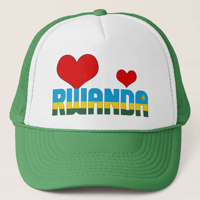 Adorable Rwanda Flag Hearts Patriotic Trucker Hat (Front)
