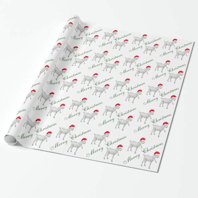 Adorable Saanen Goat Christmas Wrapping Paper (Unrolled)