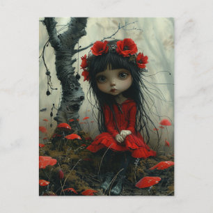 Adorable Sad Girl in a Poppy Forest Postcard