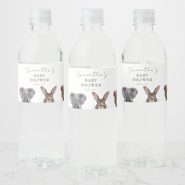 Adorable safari animals baby shower cards and gift water bottle label (Bottles)