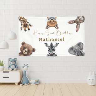 Adorable Safari Forest Animals Birthday  Banner