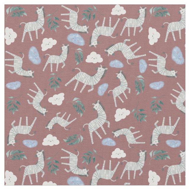 Adorable safari zebra animals jungle material pink fabric (Close Up)