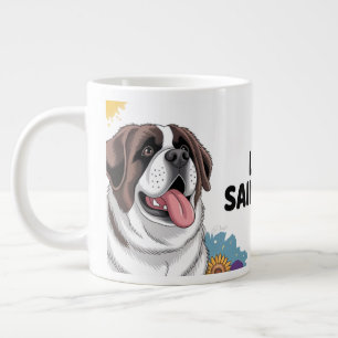 "Adorable Saint Bernard with Sunflowers Large Coffee Mug