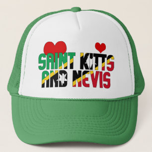Adorable Saint Kitts and Nevis Flag Hearts Trucker Hat