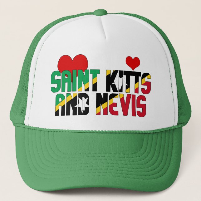 Adorable Saint Kitts and Nevis Flag Hearts Trucker Hat (Front)