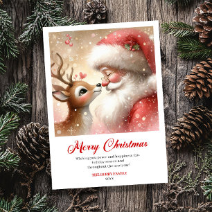 Adorable Santa And Rudolph Cozy Christmas Greeting Holiday Card