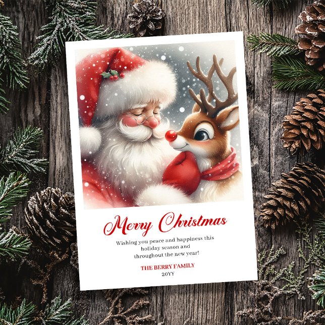 Adorable Santa And Rudolph Cozy Christmas Greeting Holiday Card (Adorable Santa And Rudolph Cozy Christmas Greeting Card)