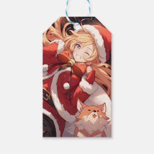 Adorable Santa Anime Girl Bag of Gifts and Pet Dog Gift Tags