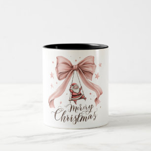 Adorable Santa Christmas Mug with Pink Bow