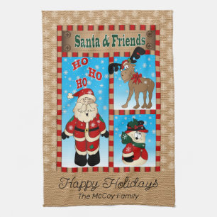 Adorable Santa Claus and Friends  Tea Towel