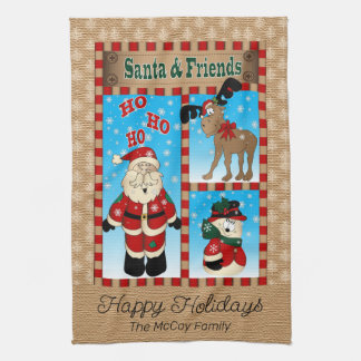 Adorable Santa Claus and Friends  Tea Towel