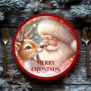 Adorable Santa Claus and Rudolph Party Plates