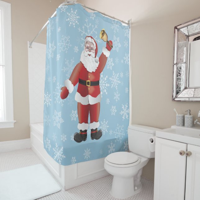 Adorable Santa Claus Cartoon Funny Christmas Shower Curtain (In Situ)