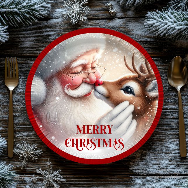 Adorable Santa Claus Rudolph Kids Party Plates (Adorable Santa Claus Rudolph Kids Party Plates)