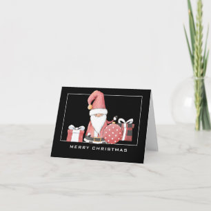 Adorable Santa Gnome in Red Merry Christmas Card