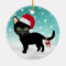 Adorable Santa Hat Black Kitty in Snow Ornament