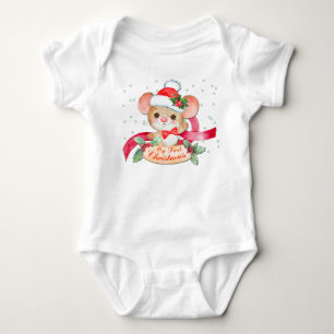 Adorable Santa Hat Mouse First Christmas Baby Bodysuit