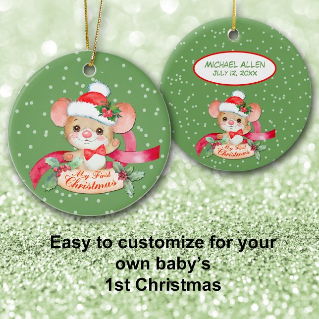 Adorable Santa Hat Mouse First Christmas Baby Ceramic Tree Decoration (Creator Uploaded)