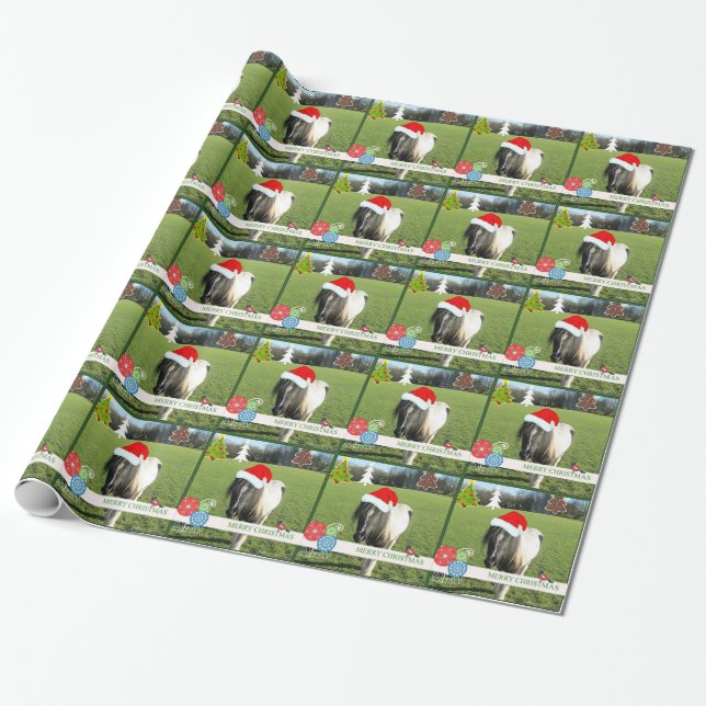 Adorable Santa Horse Holiday Wrapping Paper (Unrolled)