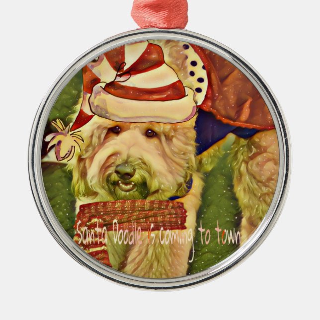 Adorable Santa Labradoodle Christmas ornament (Front)