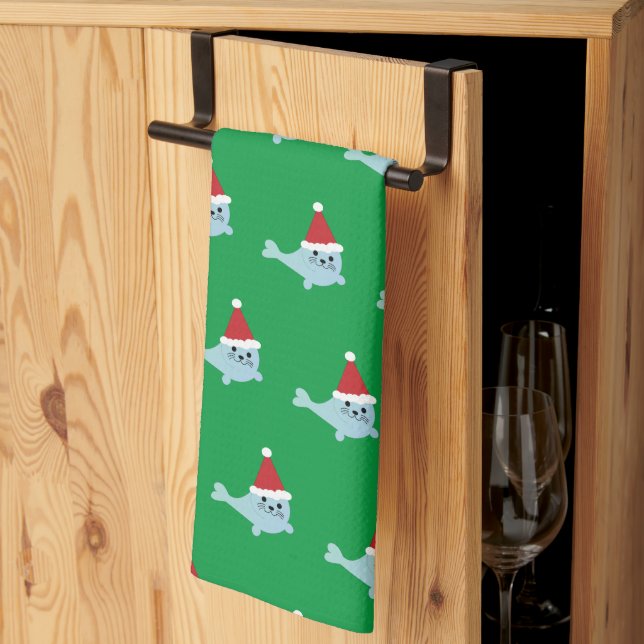 Adorable Santa Seal Tea Towel (Thirds Fold)