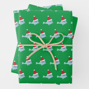 Adorable Santa Seal Wrapping Paper Sheet