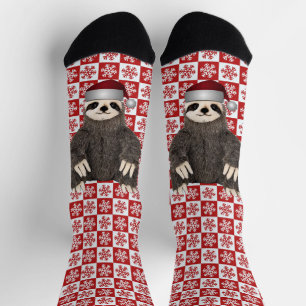 Adorable Santa Sloth Christmas Snowflake Festive Socks