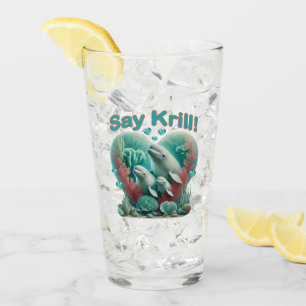Adorable "Say Krill" Whale Family Portrait Glass