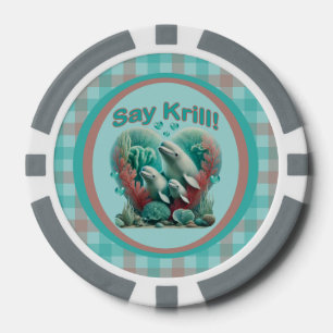 Adorable "Say Krill" Whale Family Portrait Poker Chips