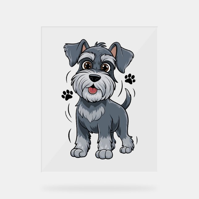 Adorable Schnauzer Pup Illustration With Big Eyes Acrylic Sign (Front)