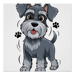Adorable Schnauzer Pup Illustration With Big Eyes Poster