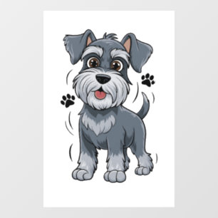 Adorable Schnauzer Pup Illustration With Big Eyes Window Cling