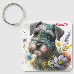 Adorable Schnauzer Puppy Dog Key Ring