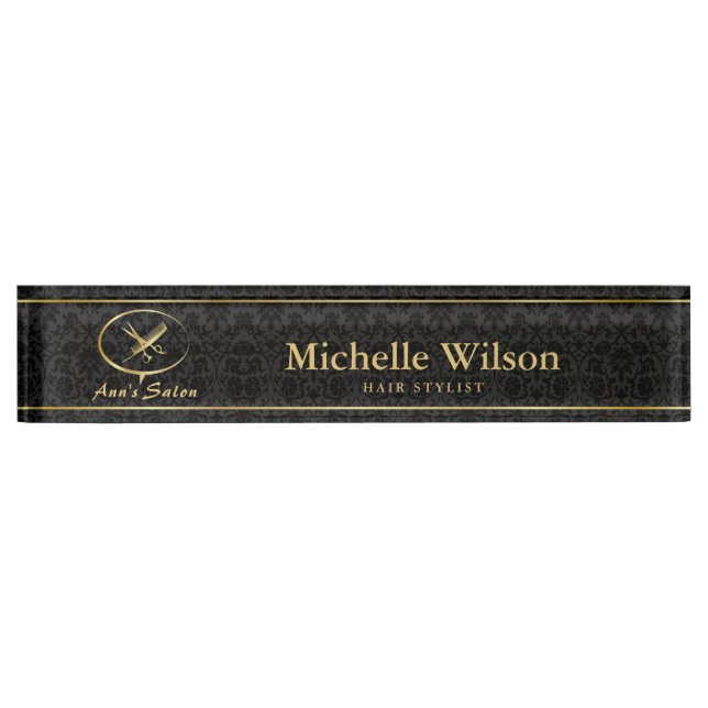 Adorable Scissors & Comb Logo Makeup Hair Salon Nameplate (Front)