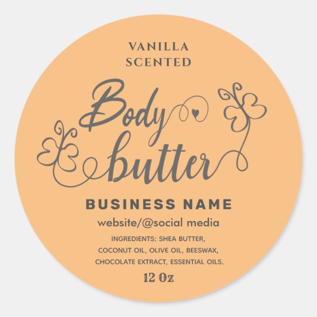 Adorable script butterfly body butter label (Front)