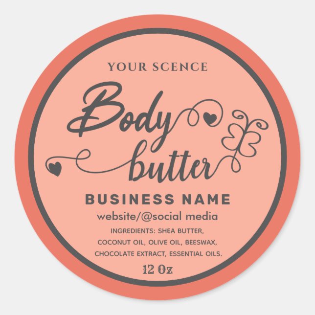 Adorable script butterfly body butter label (Front)