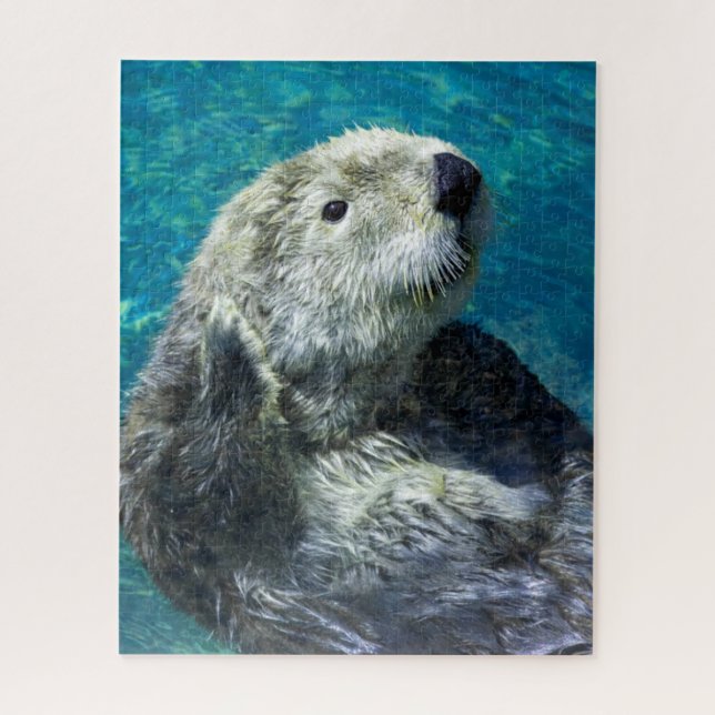 Adorable Sea Otter Cute Blue Water Jigsaw Puzzle (Vertical)