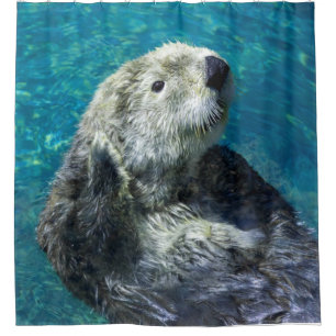 Adorable Sea Otter Cute Blue Water Shower Curtain
