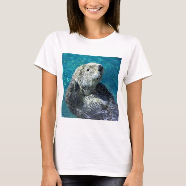 Adorable Sea Otter Cute Blue Water T-Shirt (Front)