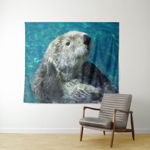 Adorable Sea Otter Cute Blue Water Tapestry