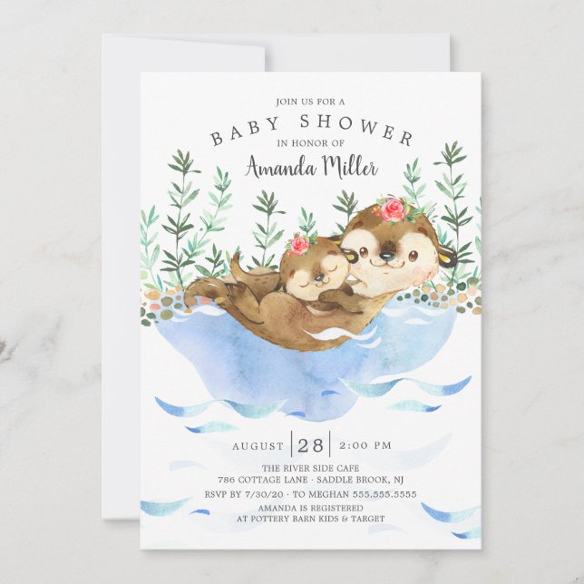 Adorable Sea Otter Girls Baby Shower Invitation (Front)