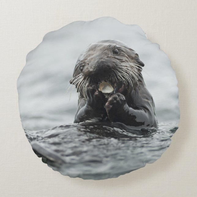 Adorable Sea Otter Round Cushion (Back)