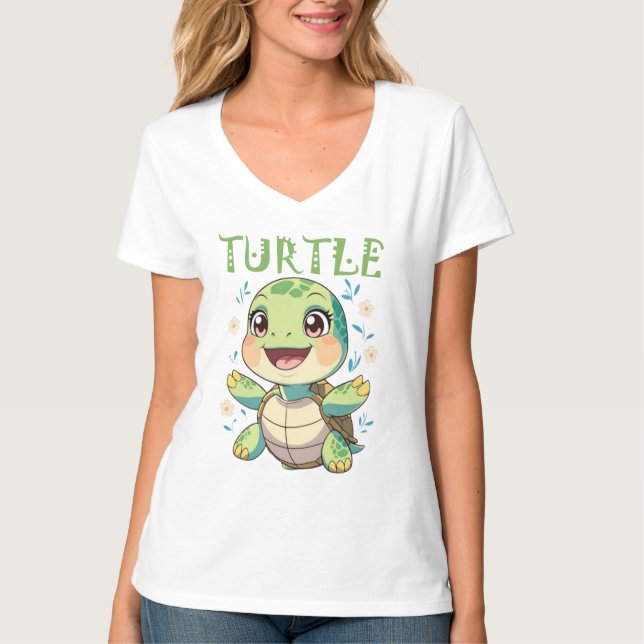 Adorable Sea Turtle with Flowers T-Shirt (Front)